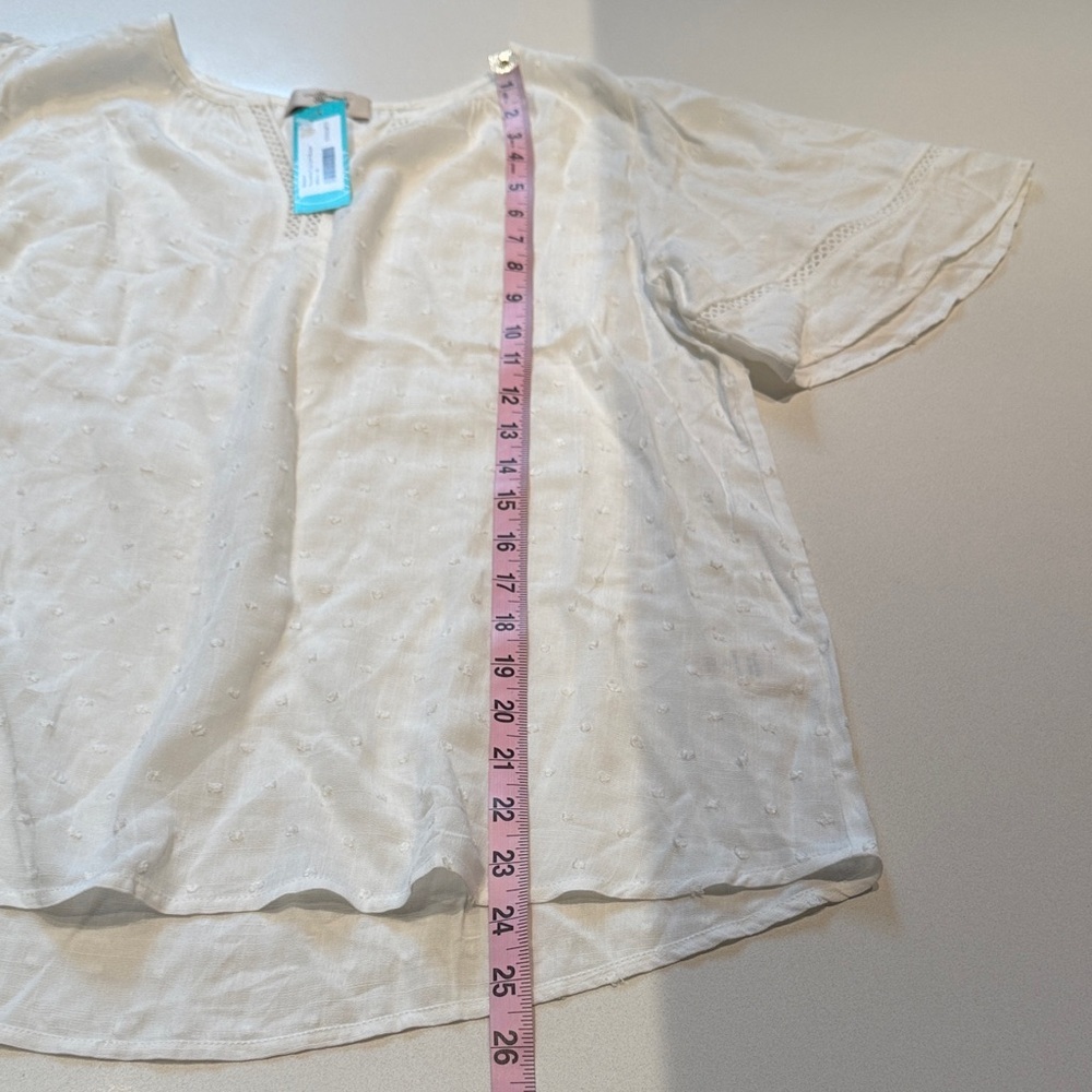 🆕 Beacon Apparel Raveena Clip Dot V Neck Relaxed Fit White Blouse, Size M - Picture 7 of 9